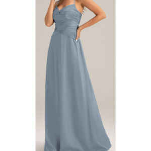 AW BRIDAL 4 S baby blue satin ruched cutout bridesmaid party maxi dress NEW B90